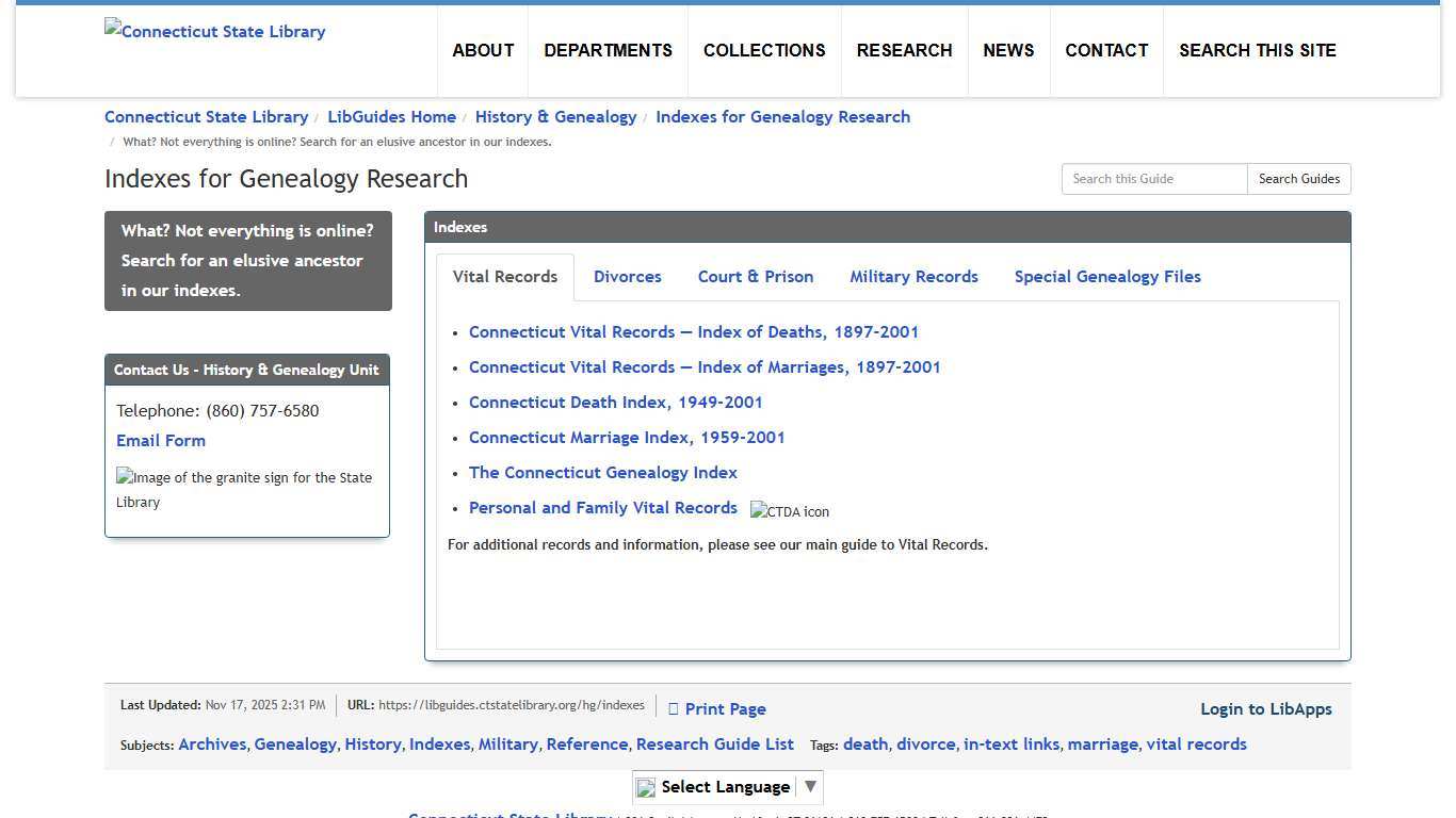 What? Not everything is online? Search for an elusive ancestor in our indexes. - Indexes for Genealogy Research - LibGuides Home at Connecticut State Library.